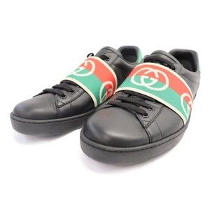GUCCI - ACE Elastic Web Black / Green Leather Sneakers GG - Men's US Size 8 w/Bo